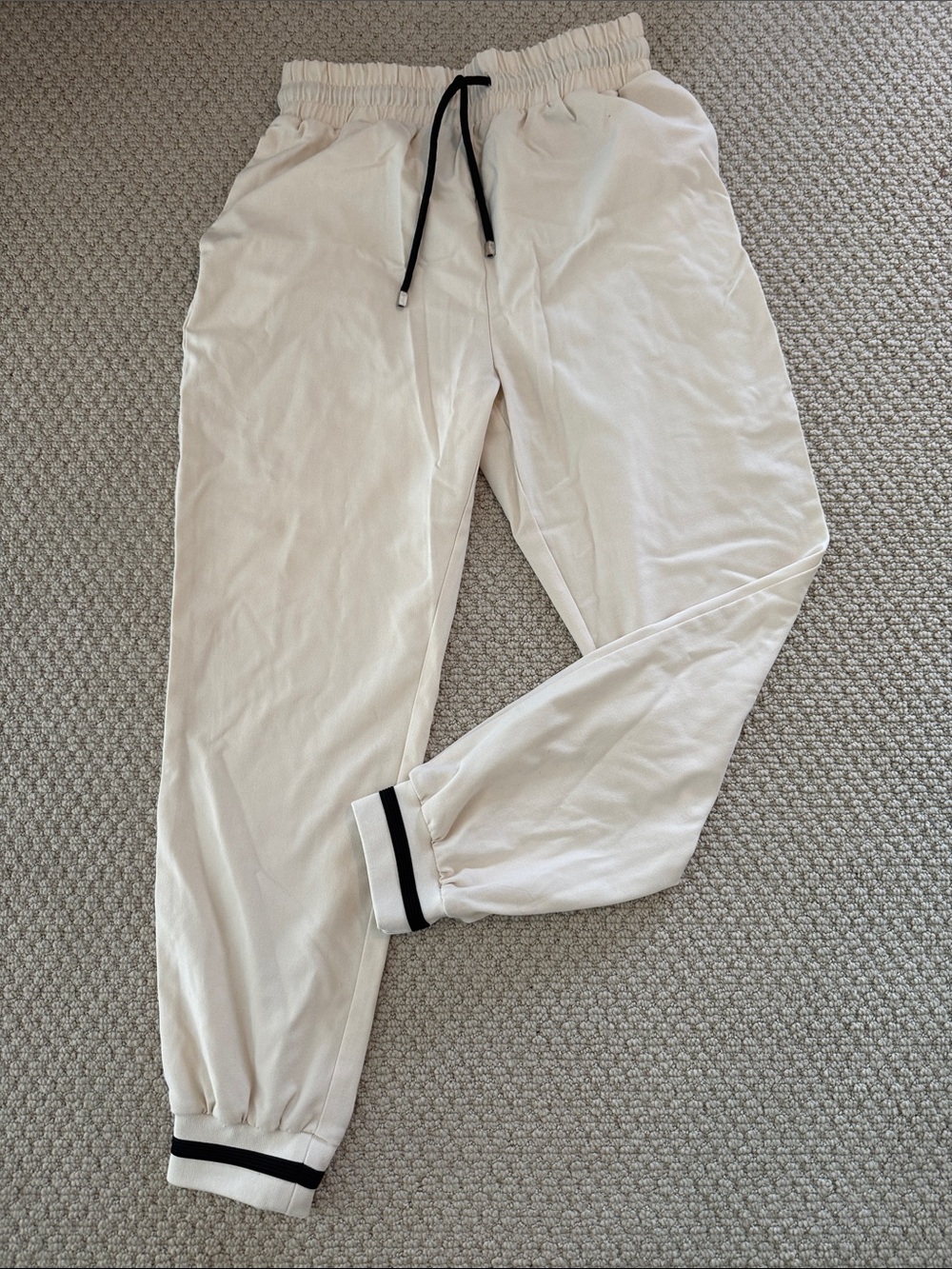 Zara Women's Cream Jogger Pants with Contrast Trim
